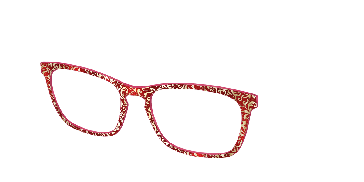The Crimson Flair Shimmer with Gold Foil - Angle Top Image - Pair Eyewear