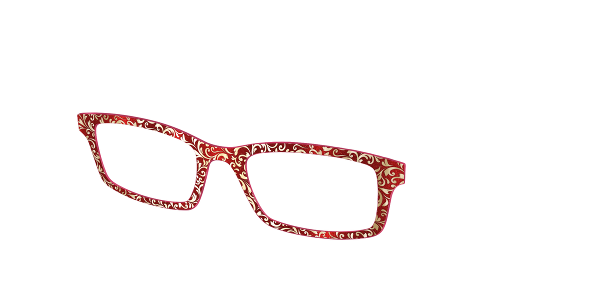 The Crimson Flair Shimmer with Gold Foil - Angle Top Image - Pair Eyewear