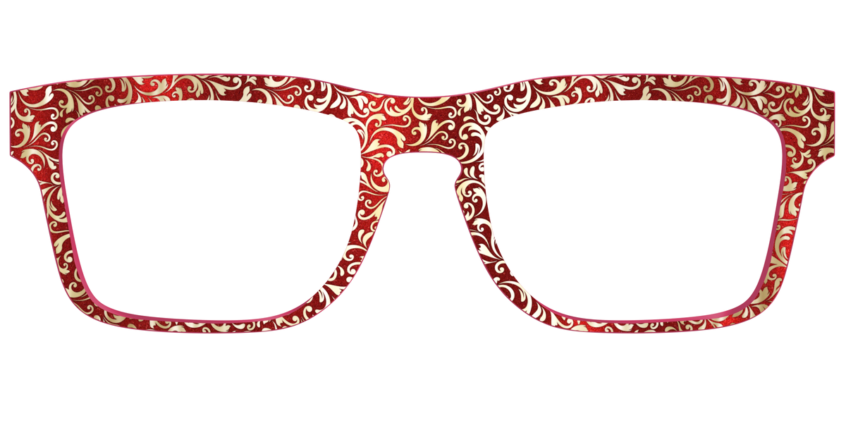 The Crimson Flair Shimmer with Gold Foil - Front Top Image - Pair Eyewear