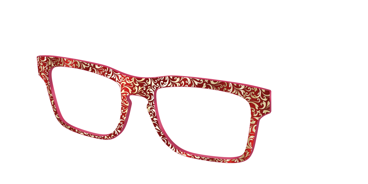 The Crimson Flair Shimmer with Gold Foil - Angle Top Image - Pair Eyewear