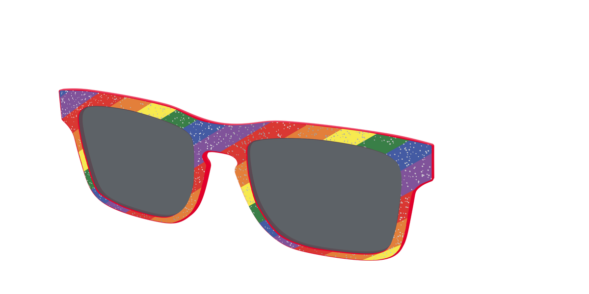 The Polarized Traditional Pride Flag Glitter Sun Top - Angle Top Image - Pair Eyewear