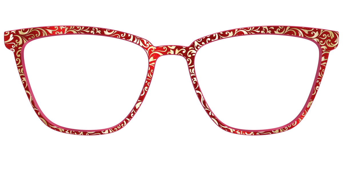 The Crimson Flair Shimmer with Gold Foil - Front Top Image - Pair Eyewear