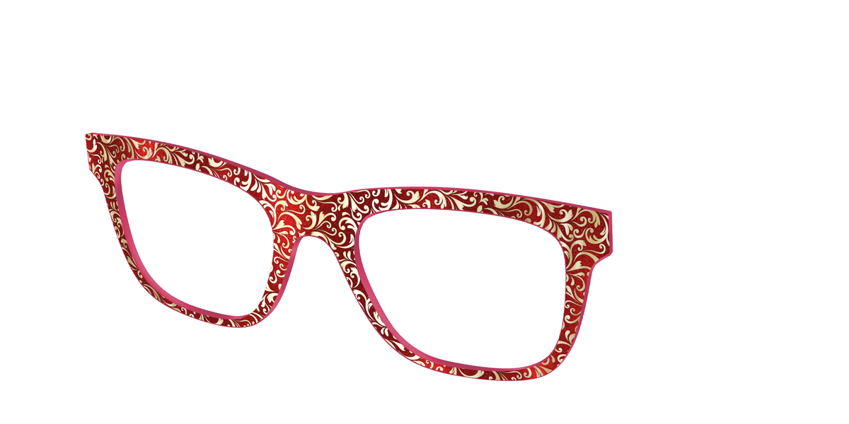 The Crimson Flair Shimmer with Gold Foil - Angle Top Image - Pair Eyewear