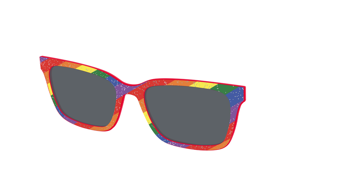 The Polarized Traditional Pride Flag Glitter Sun Top - Angle Top Image - Pair Eyewear