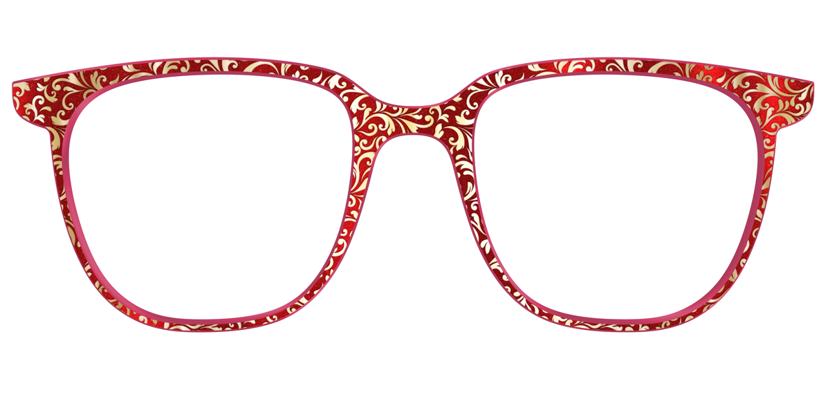 The Crimson Flair Shimmer with Gold Foil - Front Top Image - Pair Eyewear