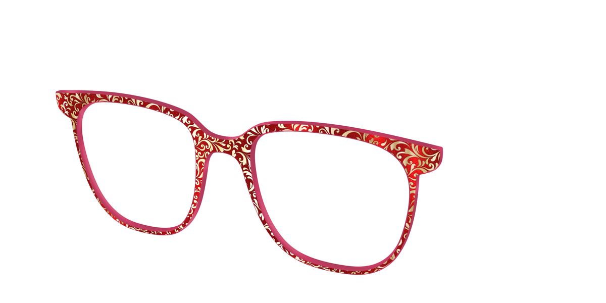 The Crimson Flair Shimmer with Gold Foil - Angle Top Image - Pair Eyewear