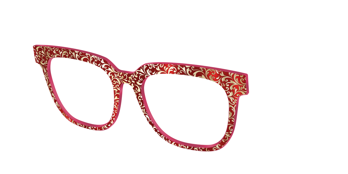 The Crimson Flair Shimmer with Gold Foil - Angle Top Image - Pair Eyewear