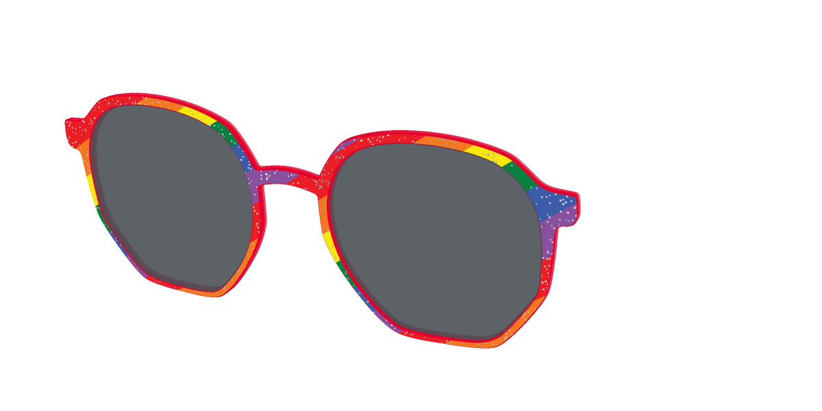 The Polarized Traditional Pride Flag Glitter Sun Top - Angle Top Image - Pair Eyewear