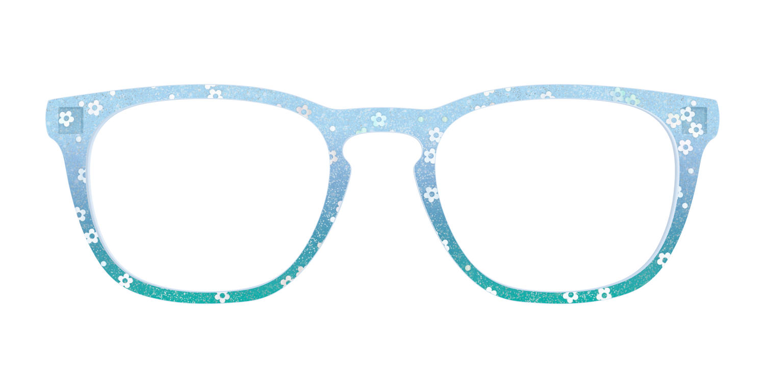 The Sky Blue Crystal with Daisy Glitter - Front Top Image - Pair Eyewear