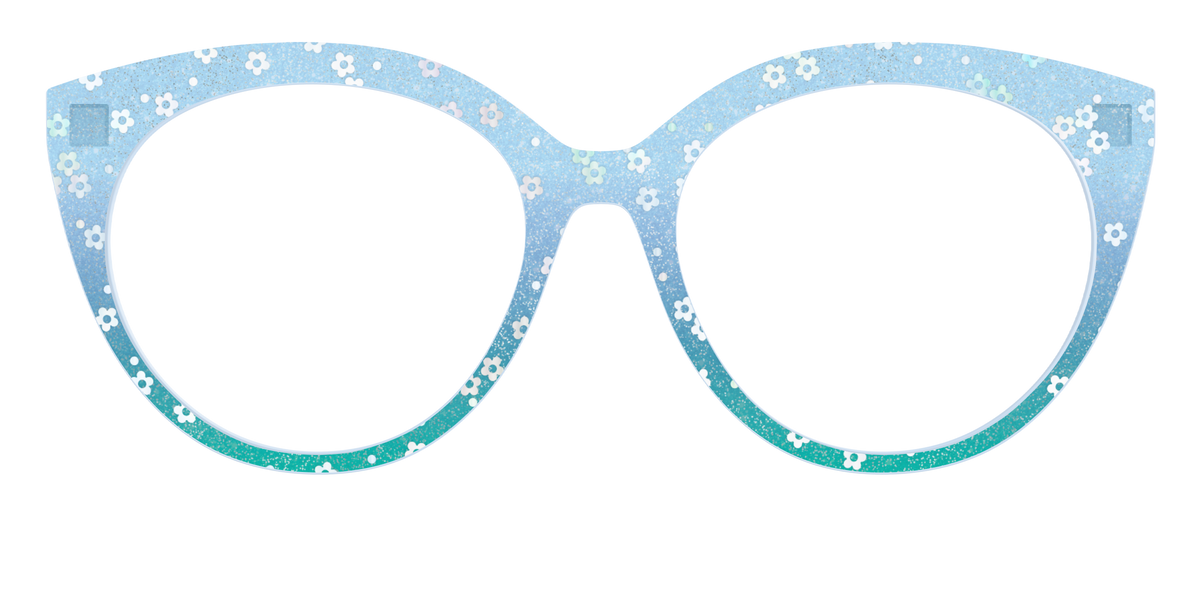 The Sky Blue Crystal with Daisy Glitter - Front Top Image - Pair Eyewear